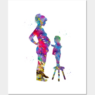 Pregnant mom with son Posters and Art